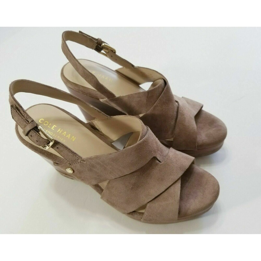 Cole Haan Laci Suede Platform Slingback Wedge Sandal Stone Taupe NIB Size 9 9.5 - Picture 9 of 15